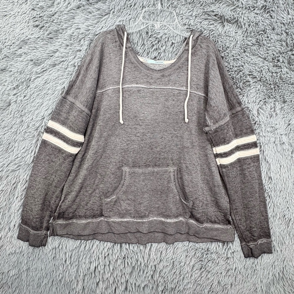 Maurices Hoodie Womens XXL Heather Gray Striped Varsity Lightweight Pocket